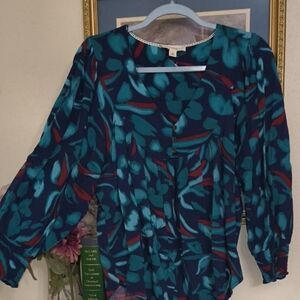 Teal and Red Floral Women's Blouse